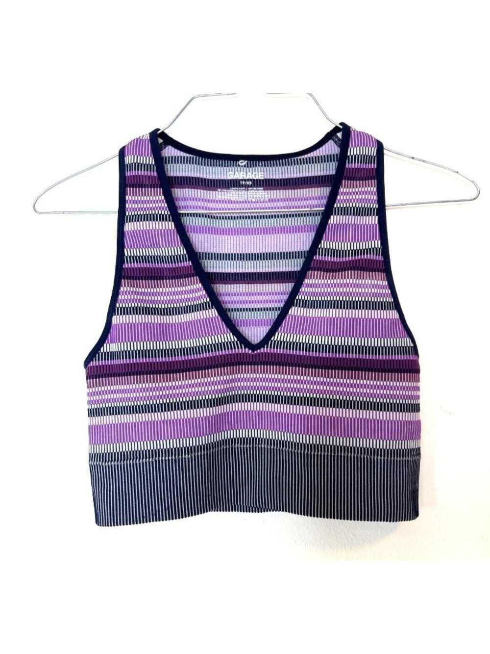Garage Crop Top Deep V-Neck XS Striped Sleeveless Purple Black Grunge - Picture 2 of 7